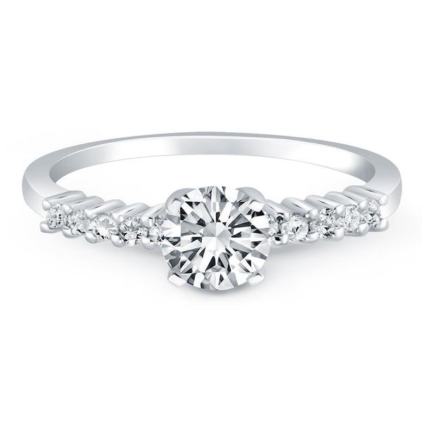 14k White Gold Shared Prong Accent Diamond Engagement Ring - Premium Rings - Just $3712.99! Shop now at Pulse Designer Fashion