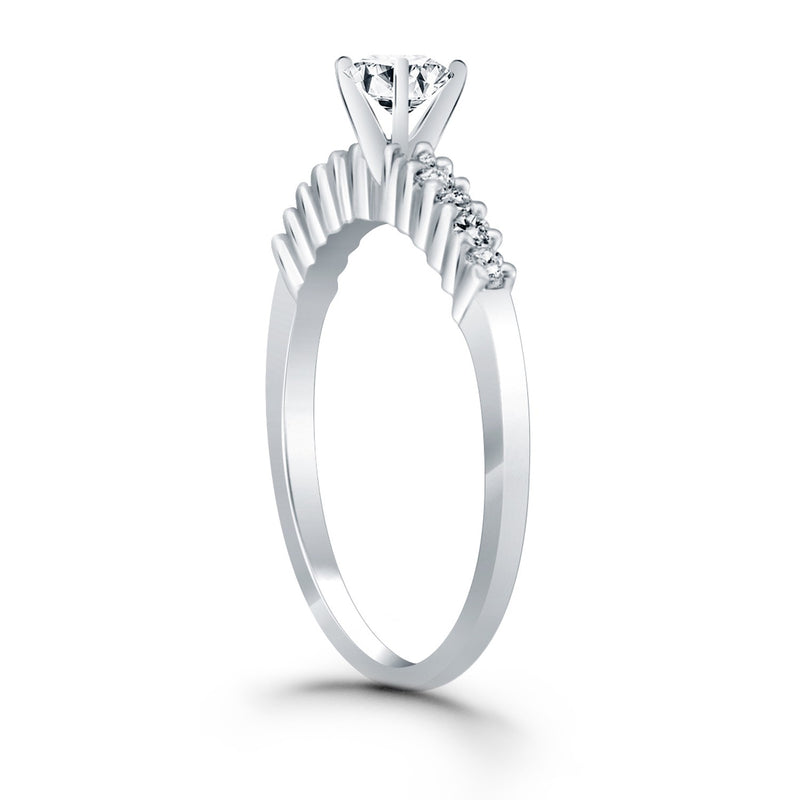 14k White Gold Shared Prong Accent Diamond Engagement Ring - Premium Rings - Just $3712.99! Shop now at Pulse Designer Fashion