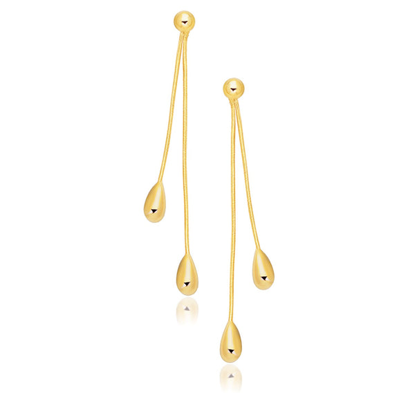 14k Yellow Gold Double Drop Long Earrings - Premium Earrings - Just $393.99! Shop now at Pulse Designer Fashion