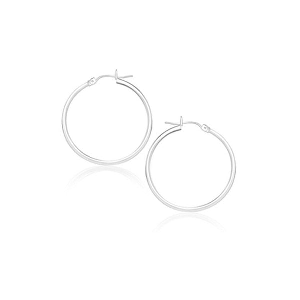 14k White Gold Polished Hoop Earrings (20 mm) - Premium Earrings - Just $209.99! Shop now at Pulse Designer Fashion