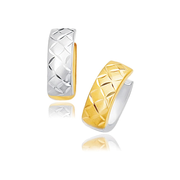 14k Two-Tone Gold Reversible Quilted Hinged Hoop Huggie Earrings - Premium Earrings - Just $528.99! Shop now at Pulse Designer Fashion