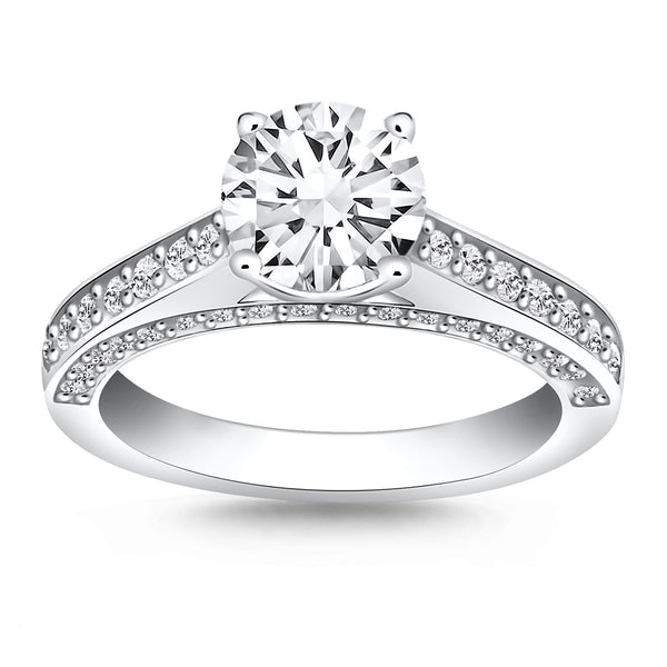 14k White Gold Pave Diamond Cathedral Engagement Ring - Premium Rings - Just $5063.99! Shop now at Pulse Designer Fashion