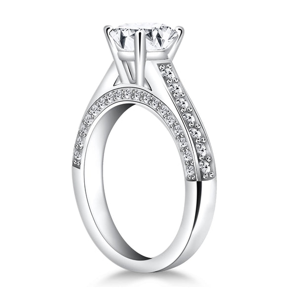 14k White Gold Pave Diamond Cathedral Engagement Ring - Premium Rings - Just $5063.99! Shop now at Pulse Designer Fashion