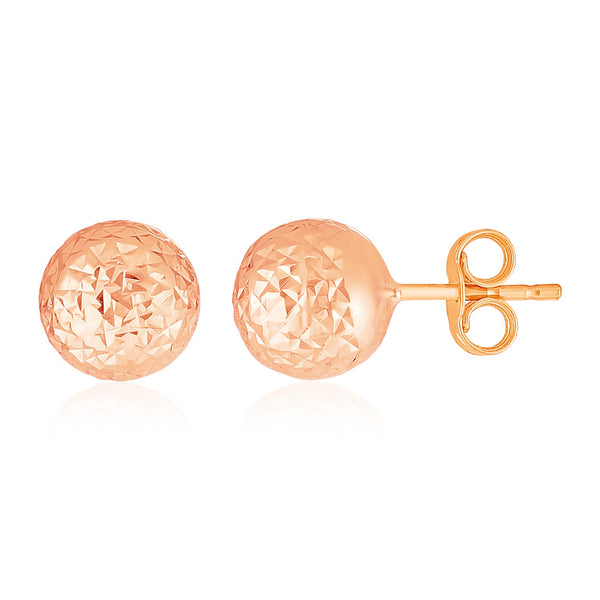 14k Rose Gold Ball Earrings with Crystal Cut Texture - Premium Earrings - Just $170.99! Shop now at Pulse Designer Fashion