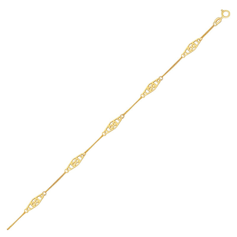 14k Yellow Gold Anklet with Fancy Diamond Shape Filigree Stations - Premium Anklets - Just $261.99! Shop now at Pulse Designer Fashion