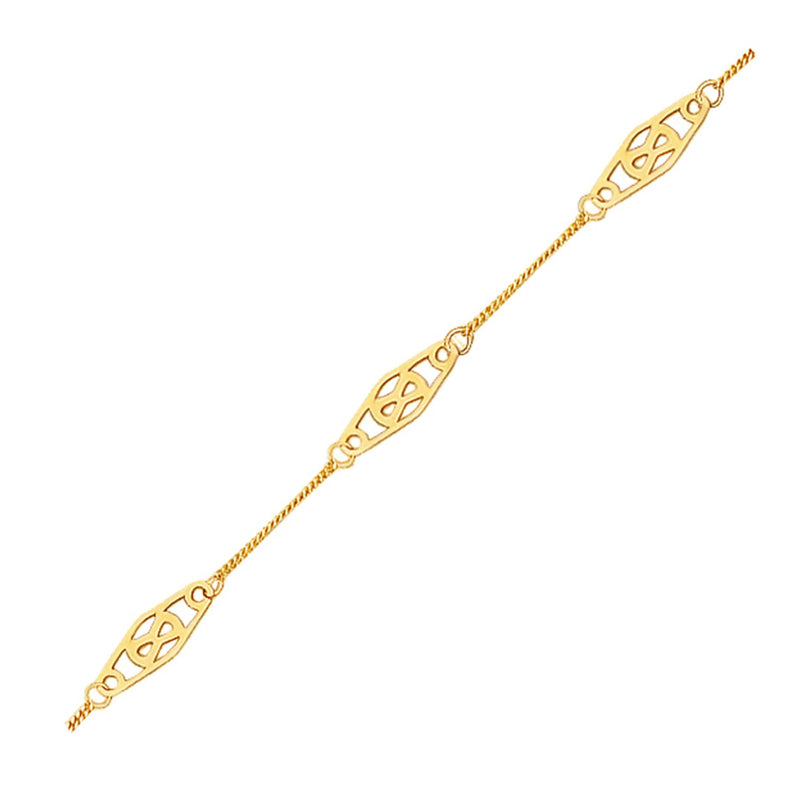 14k Yellow Gold Anklet with Fancy Diamond Shape Filigree Stations - Premium Anklets - Just $261.99! Shop now at Pulse Designer Fashion