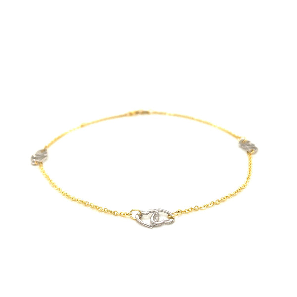 14k Two Tone Gold Entwined Heart Stationed Anklet - Premium Anklets - Just $340.99! Shop now at Pulse Designer Fashion