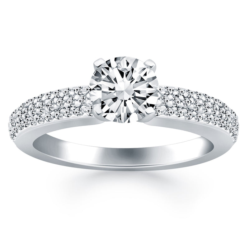 14k White Gold Triple Row Pave Diamond Engagement Ring - Premium Rings - Just $4220.99! Shop now at Pulse Designer Fashion