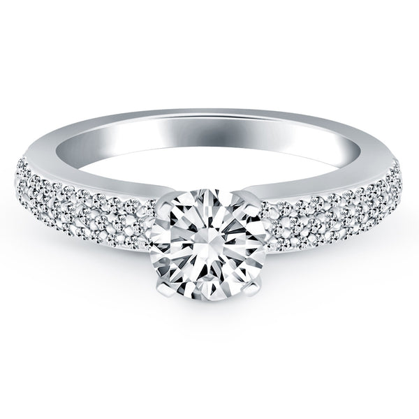 14k White Gold Triple Row Pave Diamond Engagement Ring - Premium Rings - Just $4220.99! Shop now at Pulse Designer Fashion