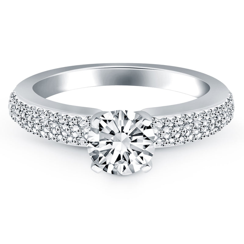 14k White Gold Triple Row Pave Diamond Engagement Ring - Premium Rings - Just $4220.99! Shop now at Pulse Designer Fashion