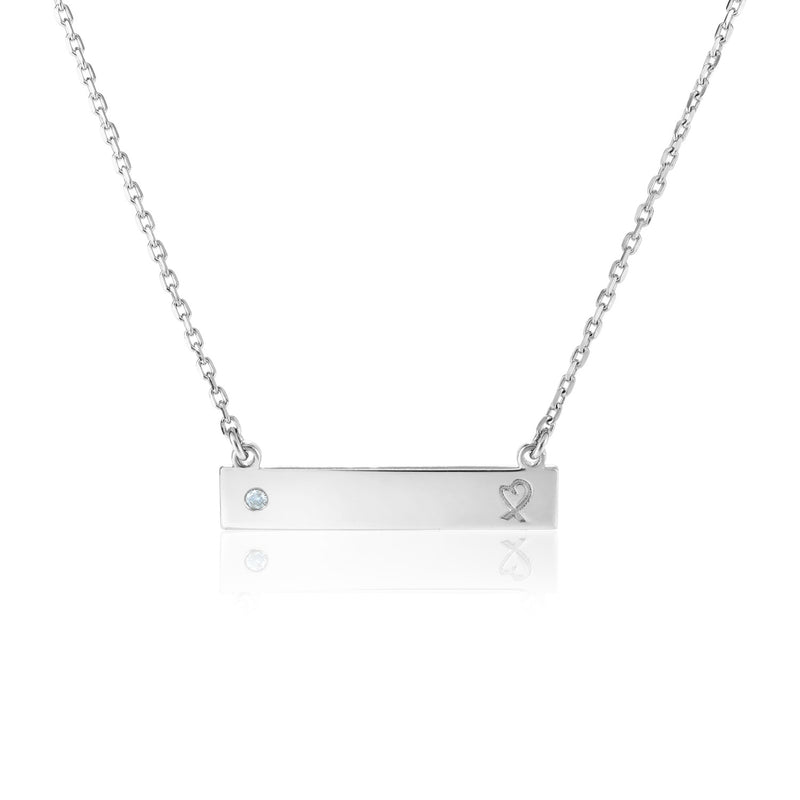 Sterling Silver 18 inch Bar Necklace with Diamond and Engraved Heart - Premium Necklaces - Just $174.99! Shop now at Pulse Designer Fashion