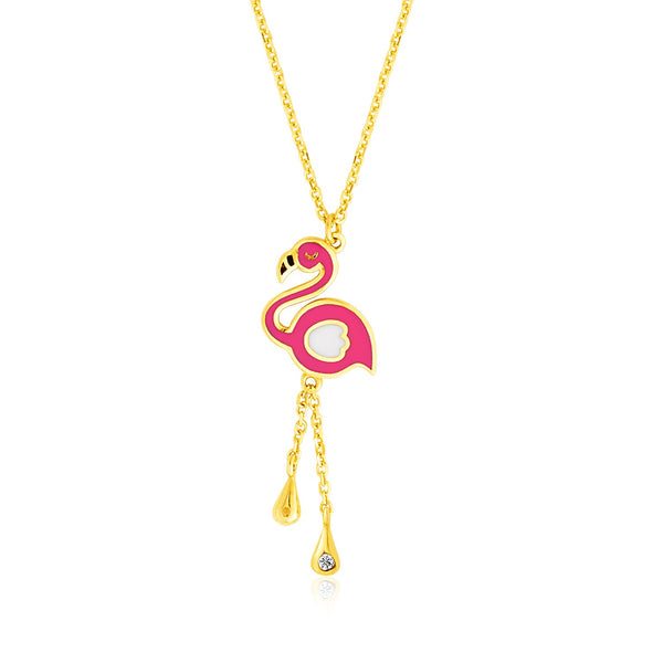 14k Yellow Gold Childrens Necklace with Enameled Flamingo Pendant - Premium Necklaces - Just $460.99! Shop now at Pulse Designer Fashion