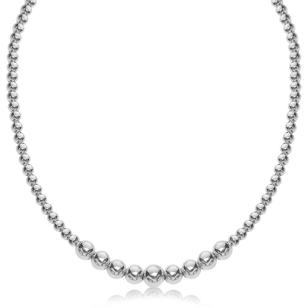 Sterling Silver Rhodium Plated Graduated Motif Polished Bead Necklace - Premium Necklaces - Just $136.99! Shop now at Pulse Designer Fashion