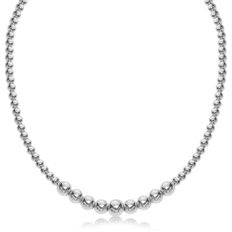 Sterling Silver Rhodium Plated Graduated Motif Polished Bead Necklace - Premium Necklaces - Just $136.99! Shop now at Pulse Designer Fashion