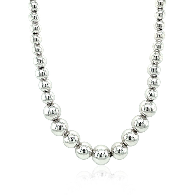 Sterling Silver Rhodium Plated Graduated Motif Polished Bead Necklace - Premium Necklaces - Just $136.99! Shop now at Pulse Designer Fashion