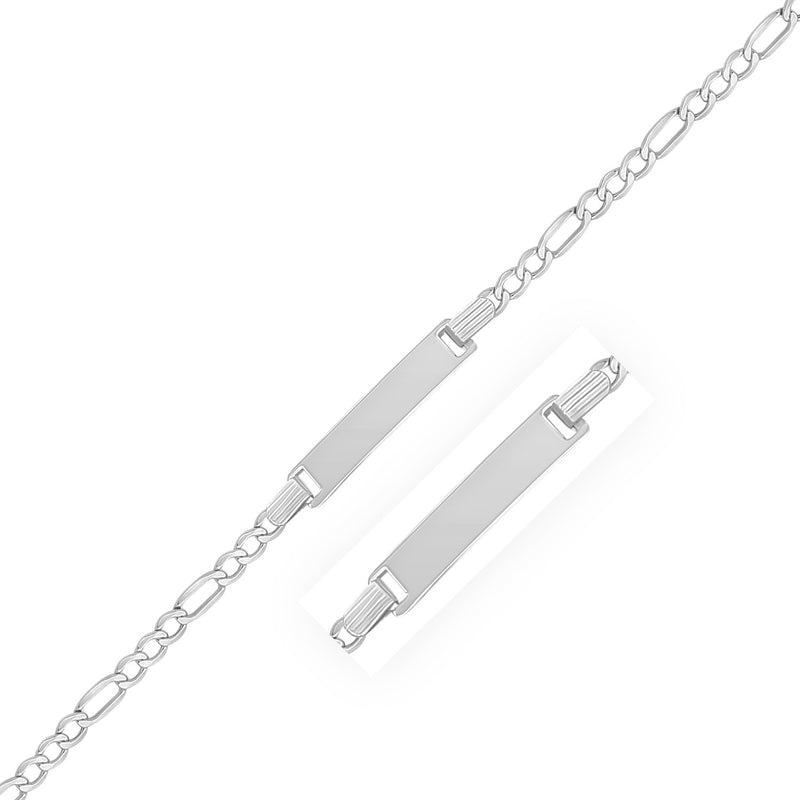 14k White Gold Figaro Chain Fancy Children's ID Bracelet - Premium Bracelets - Just $479.99! Shop now at Pulse Designer Fashion