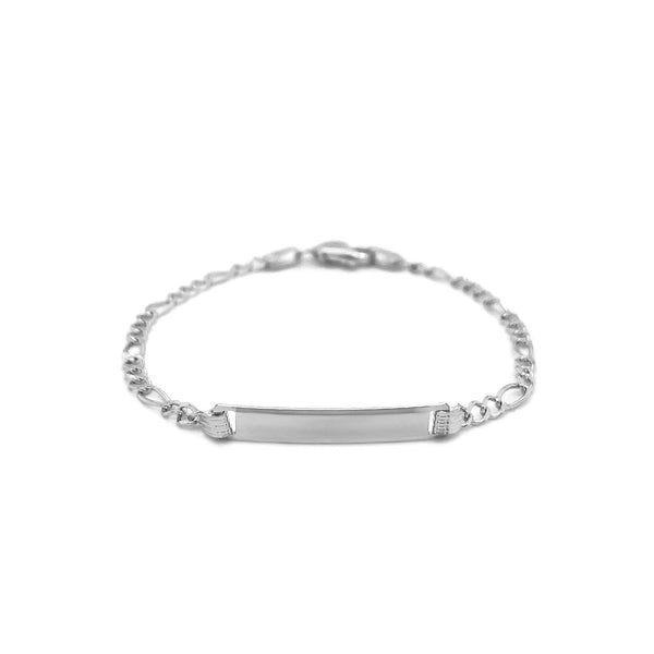 14k White Gold Figaro Chain Fancy Children's ID Bracelet - Premium Bracelets - Just $479.99! Shop now at Pulse Designer Fashion