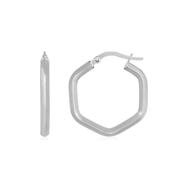 14k White Gold Shiny Hexagon Hoop Earrings - Premium Earrings - Just $341.99! Shop now at Pulse Designer Fashion