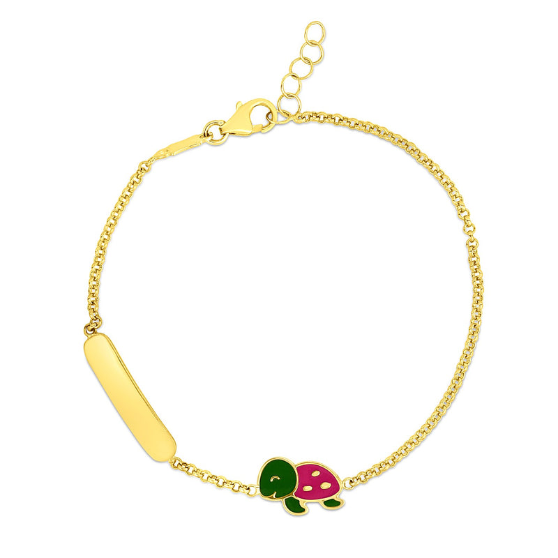 14k Yellow Gold Childrens Bracelet with Bar and Enameled Turtle - Premium Bracelets - Just $418.99! Shop now at Pulse Designer Fashion