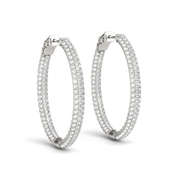 14k White Gold Diamond Hoop Double Sided Three Row Earrings (2 cttw) - Premium Earrings - Just $6842.99! Shop now at Pulse Designer Fashion