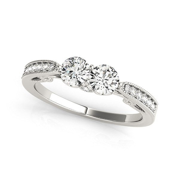 Two Stone Diamond Ring With Milgrain Design In 14k White Gold (3/4 cttw) - Premium Rings - Just $3935.99! Shop now at Pulse Designer Fashion