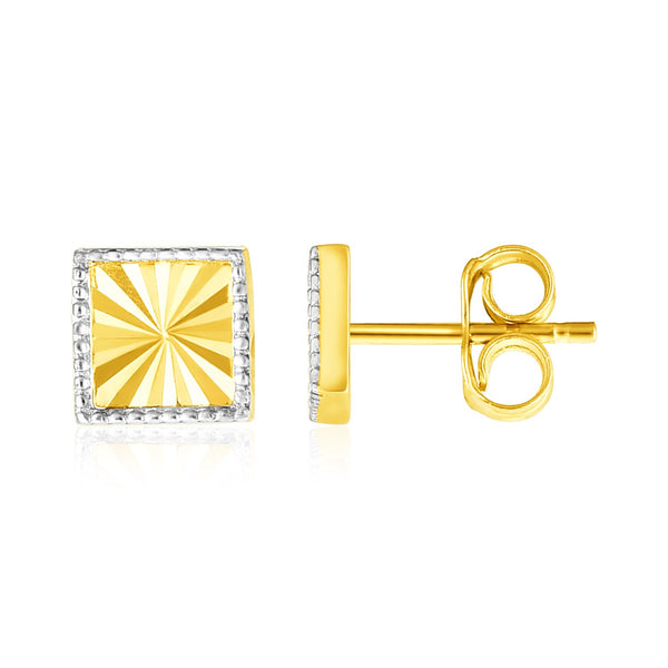 14k Two Tone Gold Textured Square Post Earrings - Premium Earrings - Just $211.99! Shop now at Pulse Designer Fashion