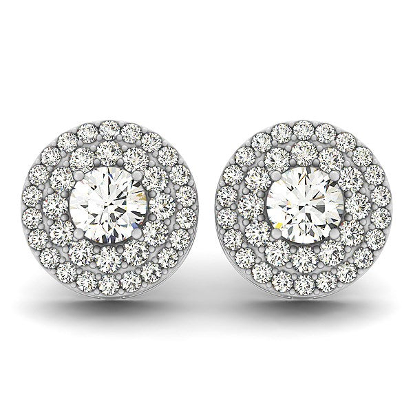 14k White Gold Double Halo Round Diamond Earrings (1 1/4 cttw) - Premium Earrings - Just $4557.99! Shop now at Pulse Designer Fashion