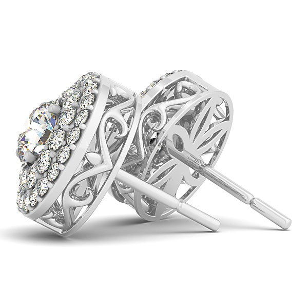 14k White Gold Double Halo Round Diamond Earrings (1 1/4 cttw) - Premium Earrings - Just $4557.99! Shop now at Pulse Designer Fashion