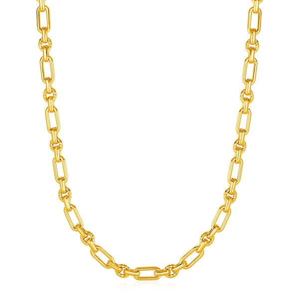 Rounded Rectangular Link Necklace with Textured Round Links in 14k Yellow Gold - Premium Necklaces - Just $2194.99! Shop now at Pulse Designer Fashion