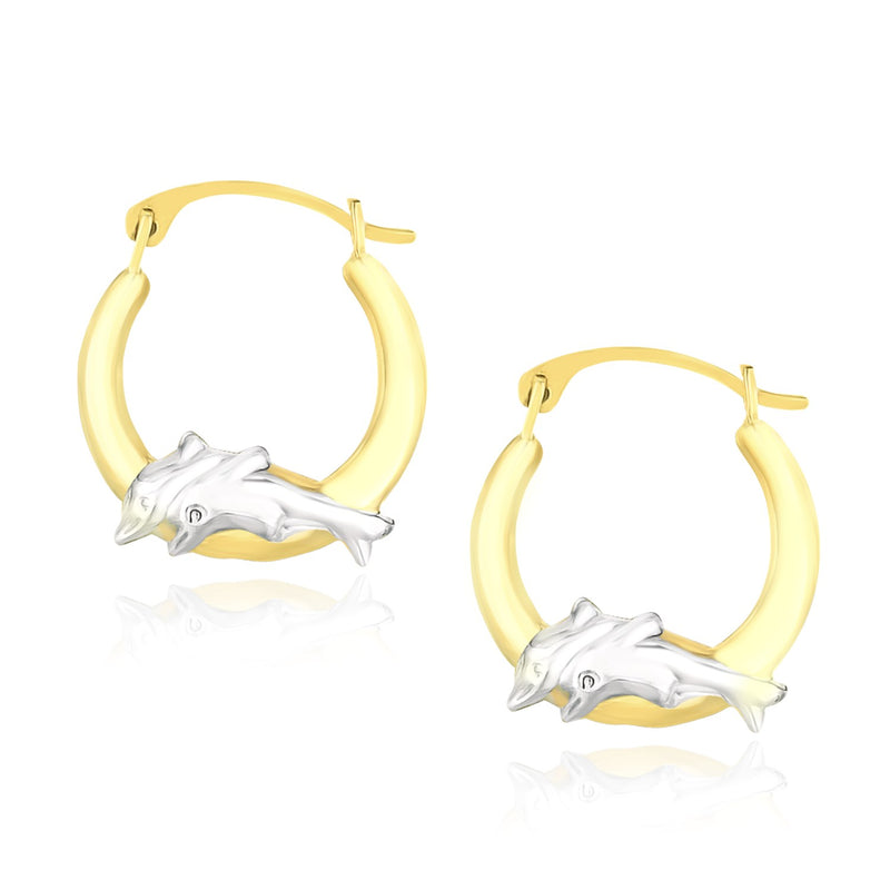 10k Two-Tone Gold Round Graduated Dolphin Design Hoop Earrings - Premium Earrings - Just $97.99! Shop now at Pulse Designer Fashion