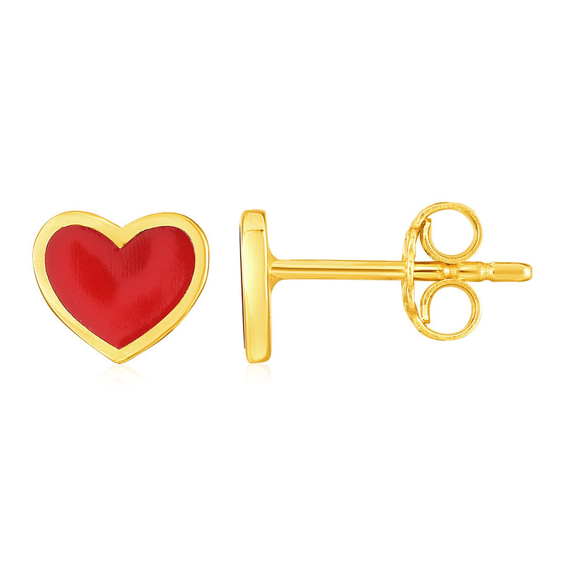 14k Yellow Gold and Enamel Red Heart Stud Earrings - Premium Earrings - Just $352.99! Shop now at Pulse Designer Fashion