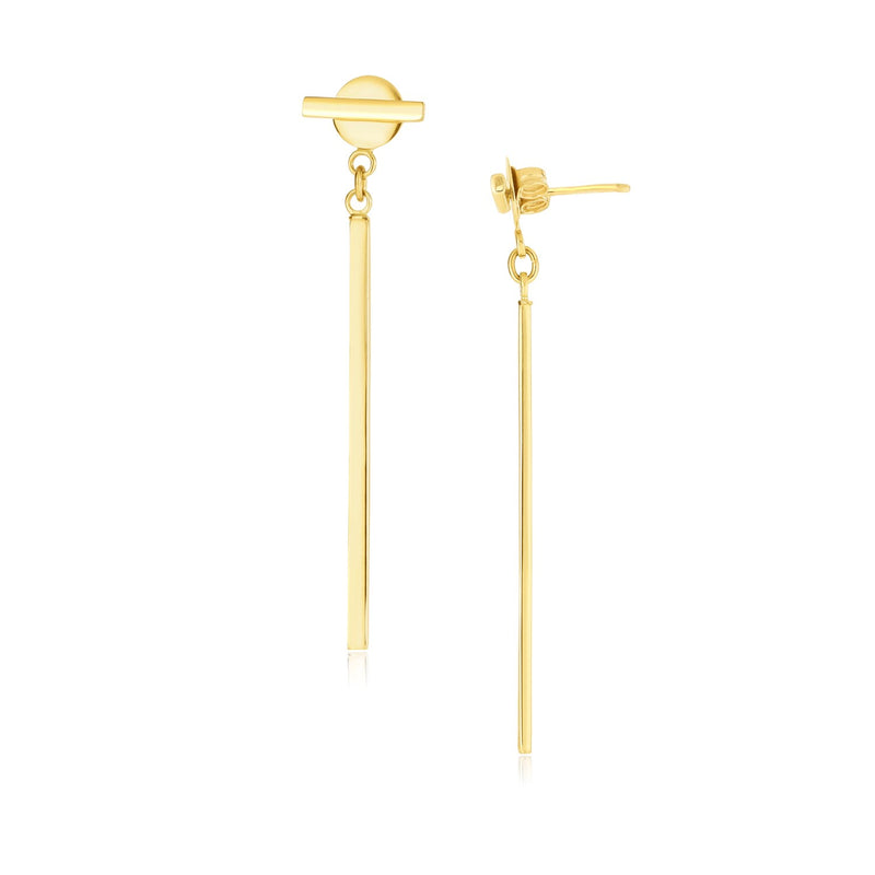 14k Yellow Gold Modern Disc and Bar Drop Earrings - Premium Earrings - Just $406.99! Shop now at Pulse Designer Fashion