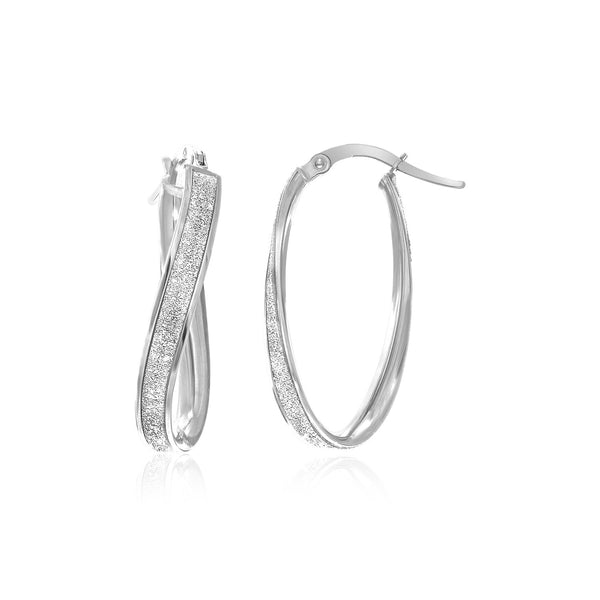 14k White Gold Oval Hoop Twist Glittery Earrings - Premium Earrings - Just $501.99! Shop now at Pulse Designer Fashion