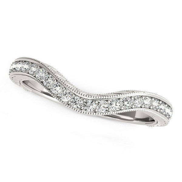 14k White Gold Milgrained Baroque Curved Diamond Wedding Ring (1/6 cttw) - Premium Rings - Just $1313.99! Shop now at Pulse Designer Fashion