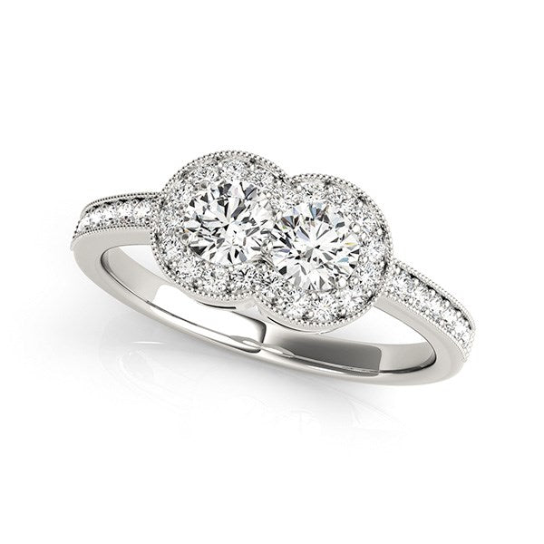 14k White Gold Two Stone Diamond Halo Ring (3/4 cttw) - Premium Rings - Just $3935.99! Shop now at Pulse Designer Fashion