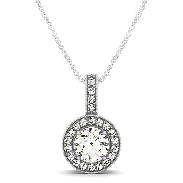 Milgrain Edge Diamond Halo Pendant in 14k White Gold (5/8 cttw) - Premium Necklaces - Just $3415.99! Shop now at Pulse Designer Fashion