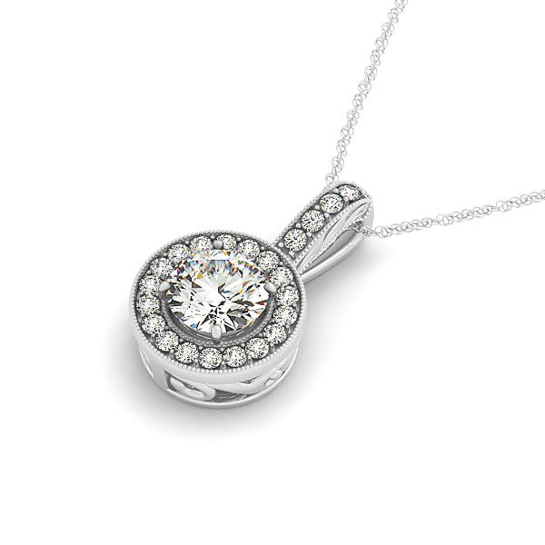 Milgrain Edge Diamond Halo Pendant in 14k White Gold (5/8 cttw) - Premium Necklaces - Just $3415.99! Shop now at Pulse Designer Fashion