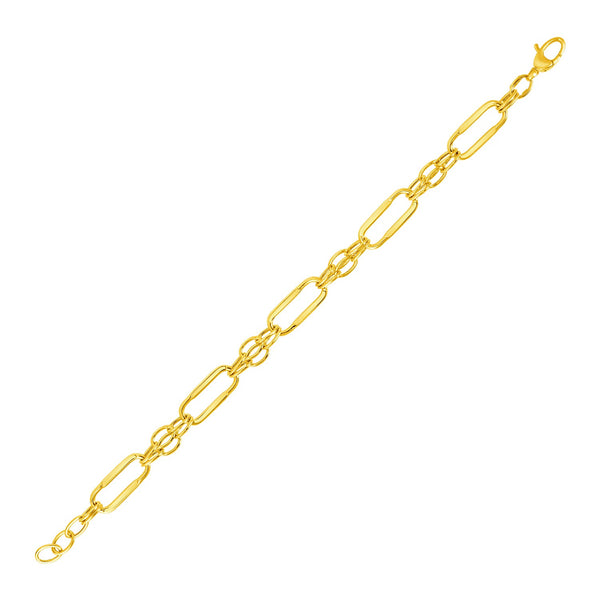 14k Yellow Gold Bracelet with Polished Rectangular Oval Links - Premium Bracelets - Just $942.99! Shop now at Pulse Designer Fashion