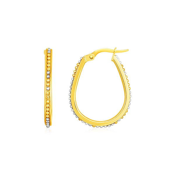 14k Two Tone Gold Oval Hoop Earrings with Bead Texture - Premium Earrings - Just $361.99! Shop now at Pulse Designer Fashion