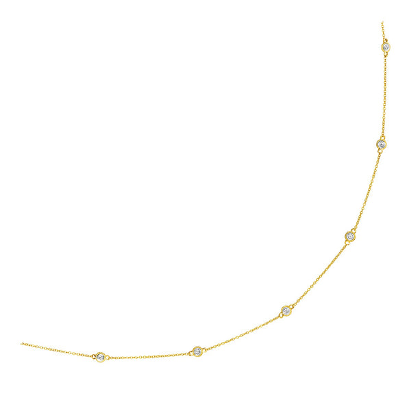 14k Yellow Gold Station Necklace with Round Diamonds - Premium Necklaces - Just $1380.99! Shop now at Pulse Designer Fashion