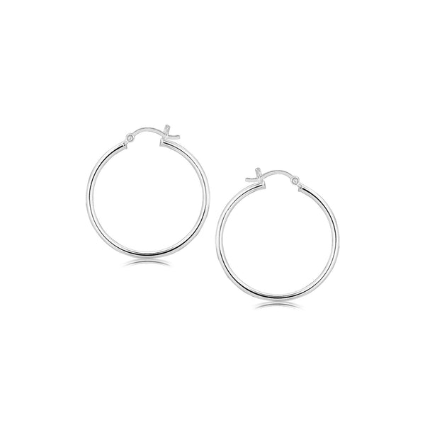 Sterling Silver Thin Polished Hoop Style Earrings with Rhodium Plating (30mm) - Premium Earrings - Just $38.99! Shop now at Pulse Designer Fashion