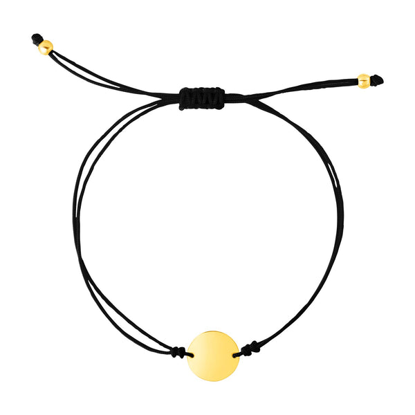 9 1/4 inch Black Cord Adjustable Bracelet with 14k Yellow Gold Circle - Premium Bracelets - Just $269.99! Shop now at Pulse Designer Fashion