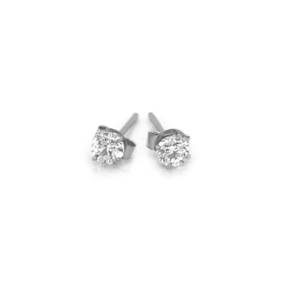 14k White Gold 3mm Faceted White Cubic Zirconia Stud Earrings - Premium Earrings - Just $82.99! Shop now at Pulse Designer Fashion