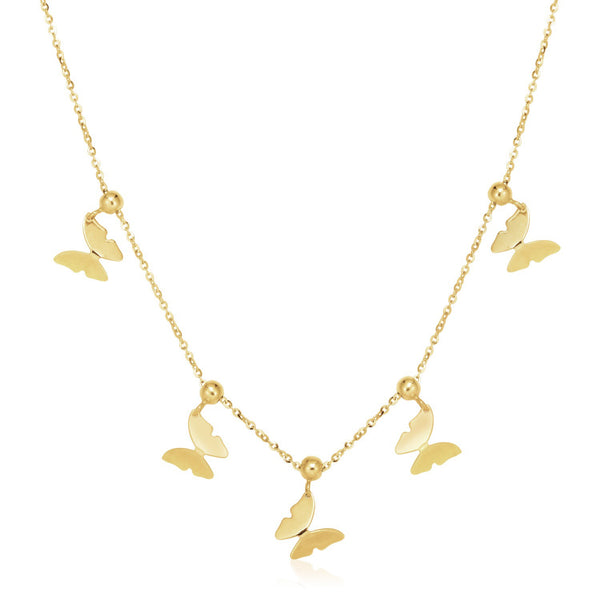 14k Yellow Gold 18 inch Necklace with Polished Butterfly Pendants - Premium Necklaces - Just $849.99! Shop now at Pulse Designer Fashion