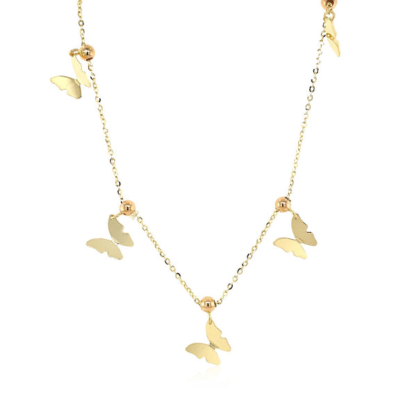 14k Yellow Gold 18 inch Necklace with Polished Butterfly Pendants - Premium Necklaces - Just $849.99! Shop now at Pulse Designer Fashion