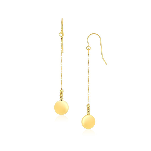 10k Yellow Gold Bead and Shiny Disc Drop Earrings - Premium Earrings - Just $180.99! Shop now at Pulse Designer Fashion