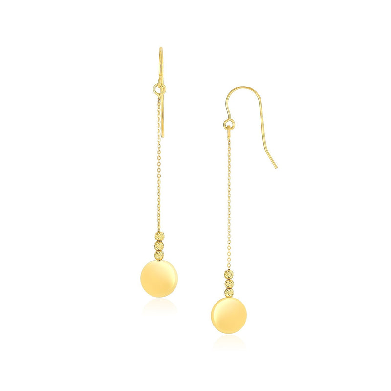 10k Yellow Gold Bead and Shiny Disc Drop Earrings - Premium Earrings - Just $180.99! Shop now at Pulse Designer Fashion