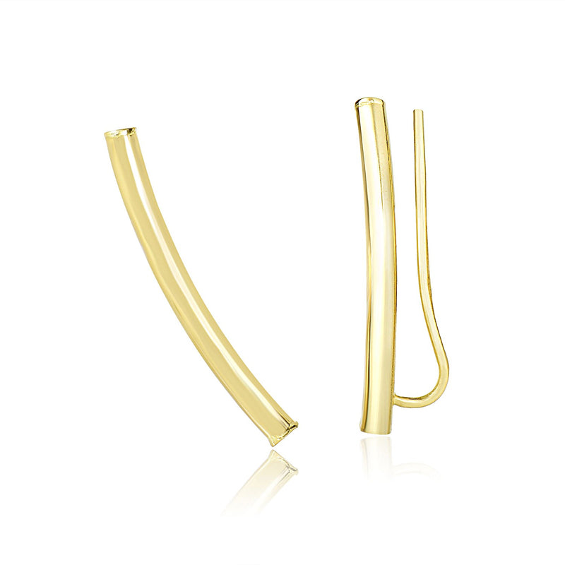 14k Yellow Gold Curved Tube Polished Earrings - Premium Earrings - Just $318.99! Shop now at Pulse Designer Fashion