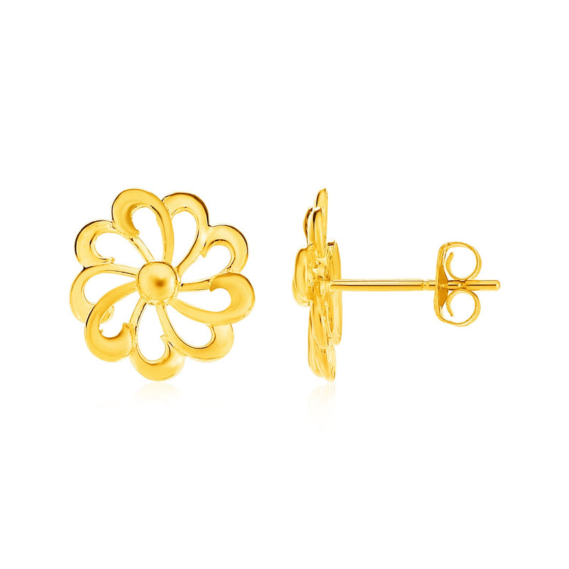 14k Yellow Gold Post Earrings with Flowers - Premium Earrings - Just $347.99! Shop now at Pulse Designer Fashion