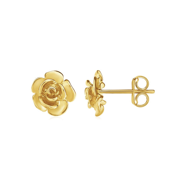 14k Yellow Gold Post Earrings with Roses - Premium Earrings - Just $369.99! Shop now at Pulse Designer Fashion